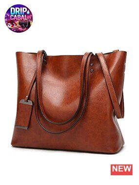 Greased Leather Satchel Handbag with Removable Shoulder Strap and Tote Bag